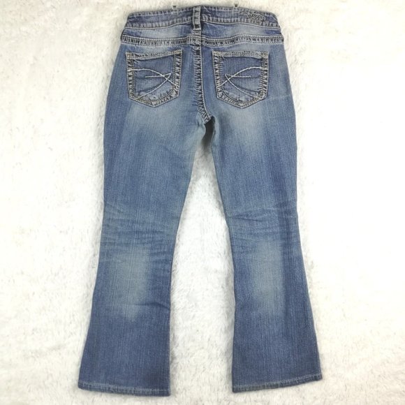 Silver Womens Jeans Eden Flare Blue Denim Light Wash Low Rise Embroidered 29 - Picture 2 of 15